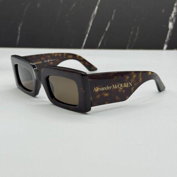 NEW ALEXANDER MCQUEEN AM0433S 002 SUNGLASSES WOMEN HAVANA SQUARE EYEWEAR - Picture 5 of 10